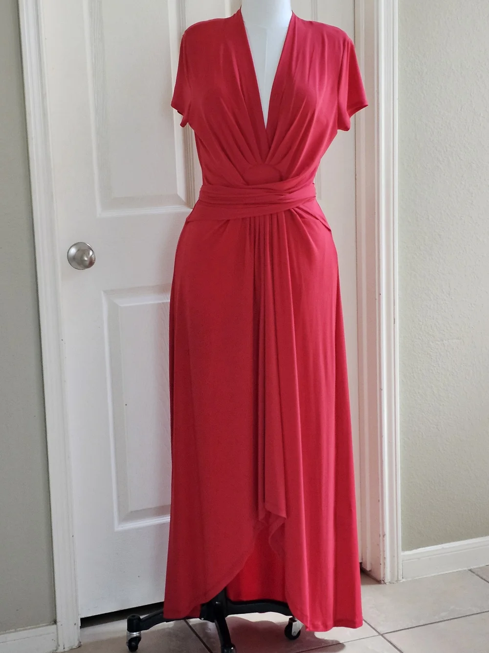 NWOT Michael Kors Coral-Red Wrap Maxi Dress with Tie Waist Bold Look
